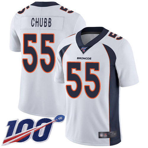 Men Denver Broncos 55 Bradley Chubb White Vapor Untouchable Limited Player 100th Season Football NFL Jersey